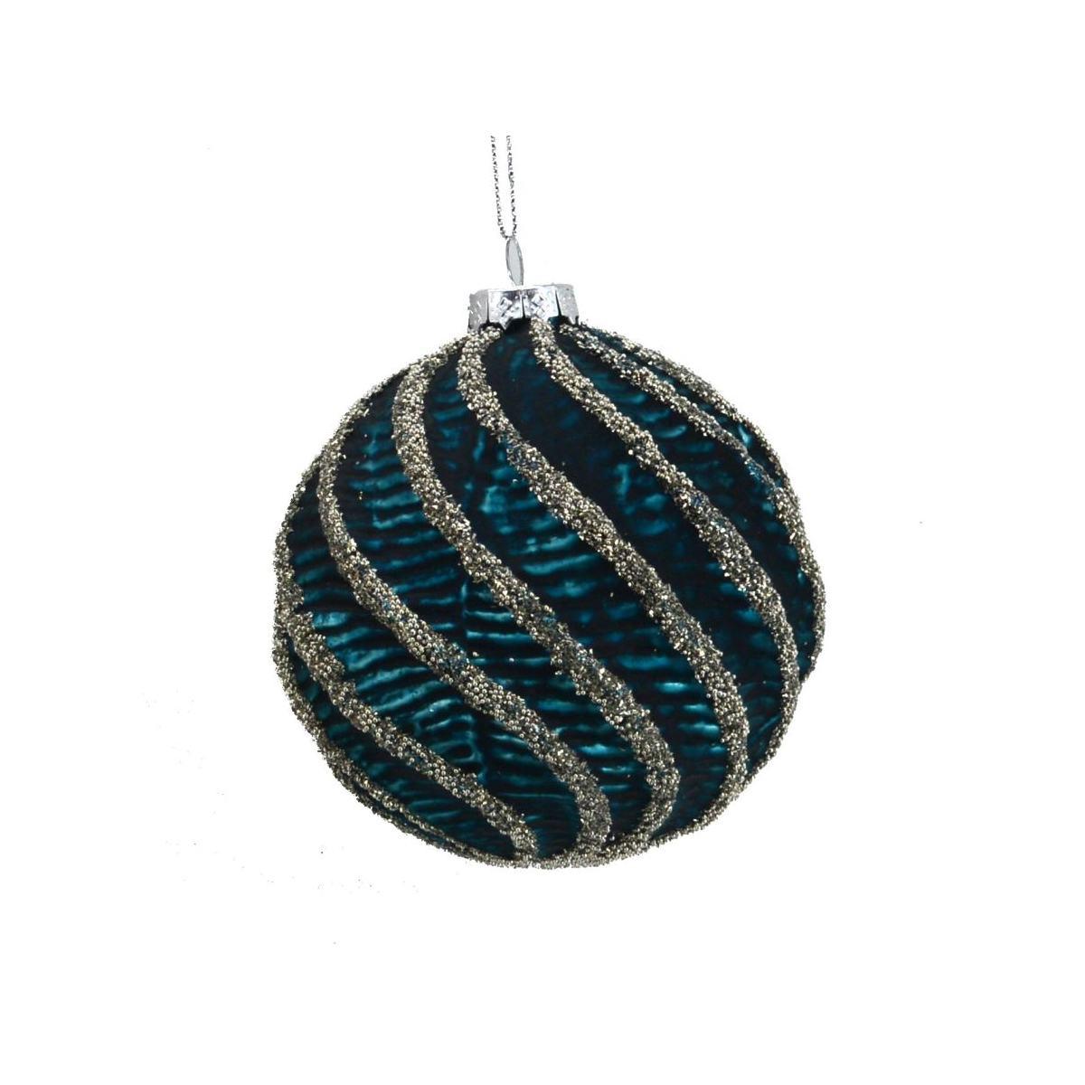 Pallina Natale Vetro cm.Ø8 Blu Ottanio con Glitter Argento |Vacchetti