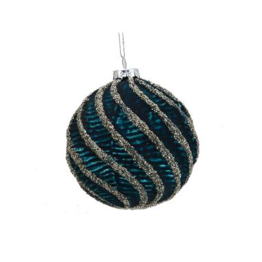 Pallina Natale Vetro cm.Ø10 Blu Ottanio con Glitter Argento |Vacchetti