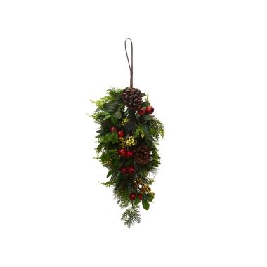 Ghirlanda cm.78 Verde Ramo con Bacche Rosse Pigne |Vacchetti
