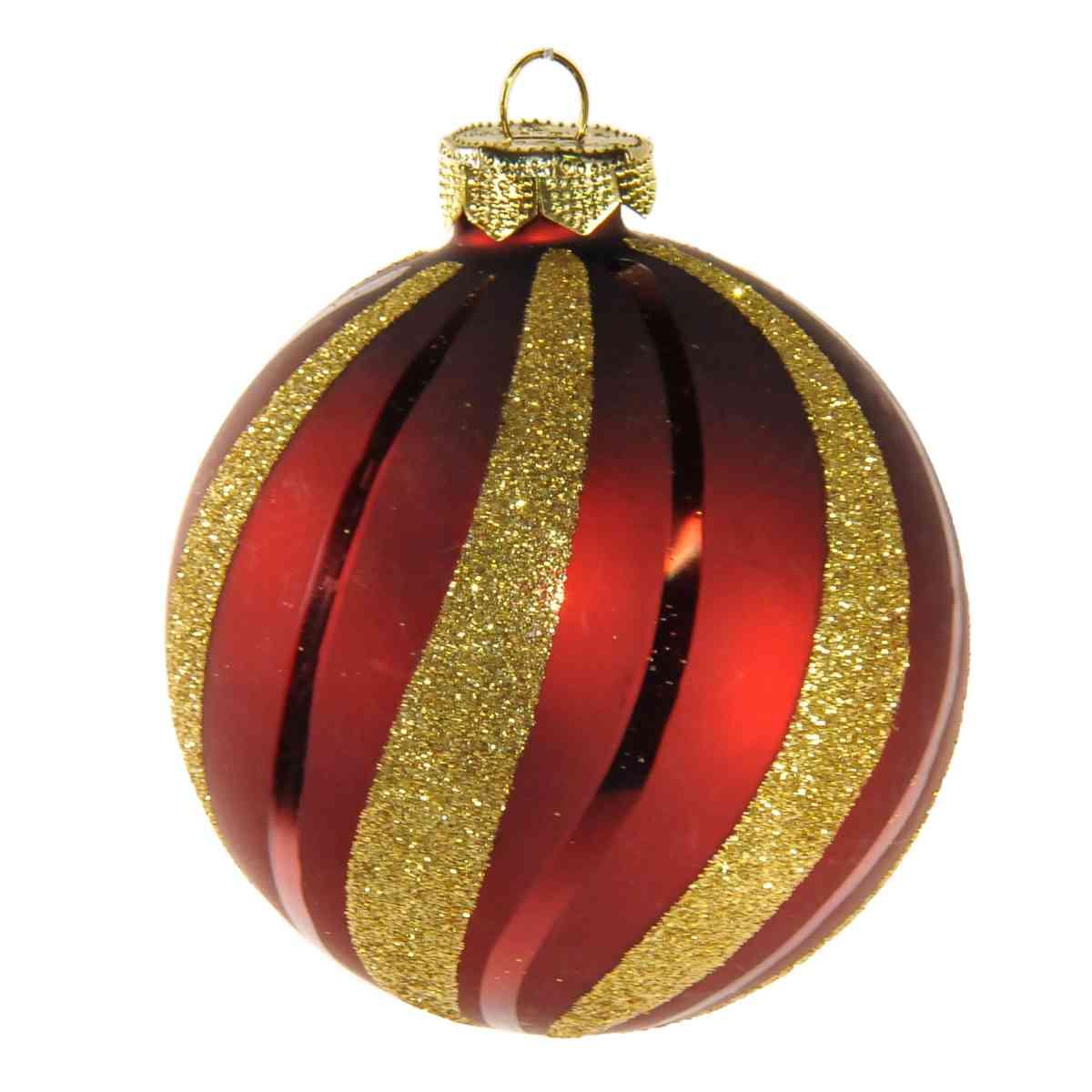 Pallina Natale Vetro cm.Ø8 Rosso Scuro e Oro |Inge's Glass
