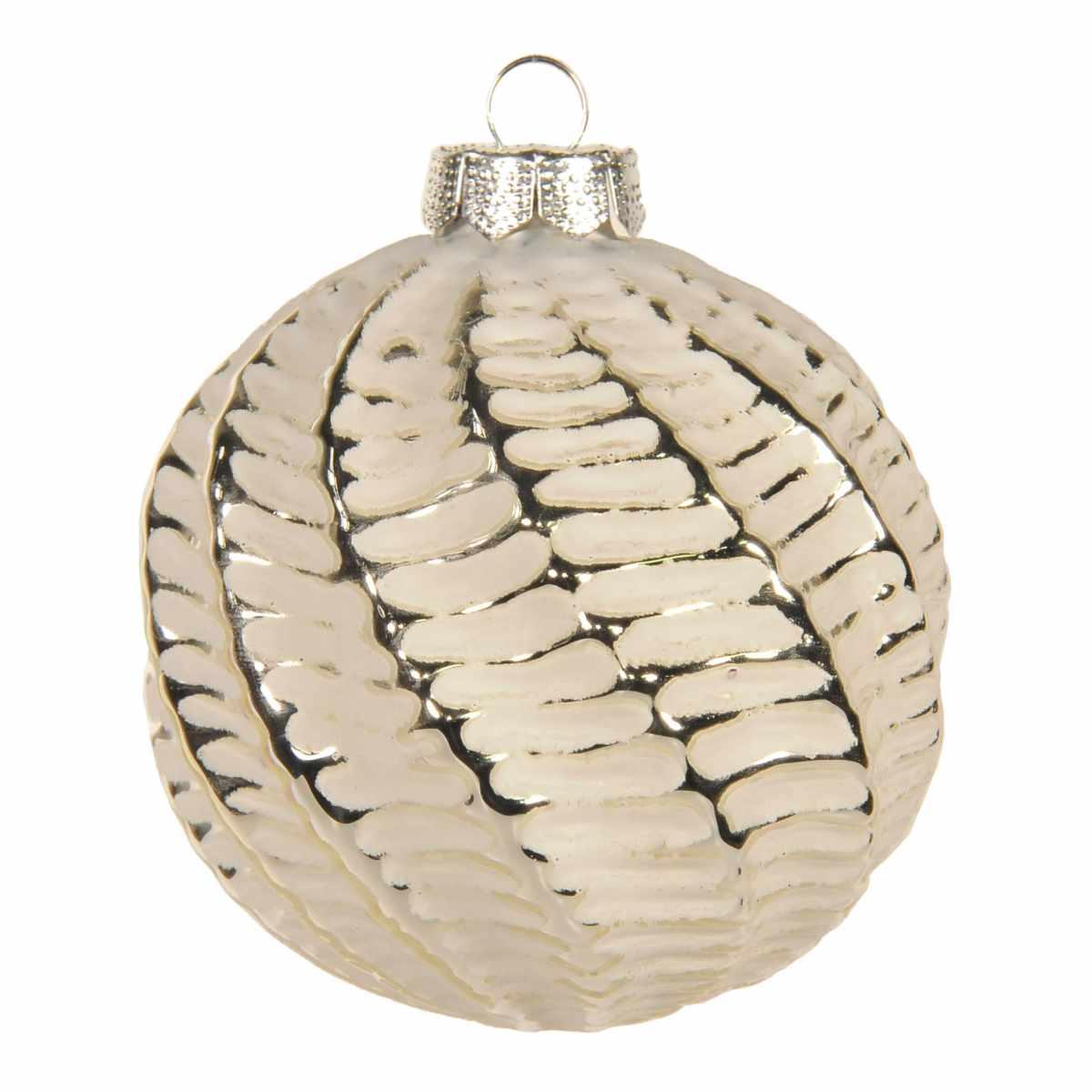Pallina Natale Vetro cm.Ø8 Bianca Opaca con Decori Argento |Inge's Glass