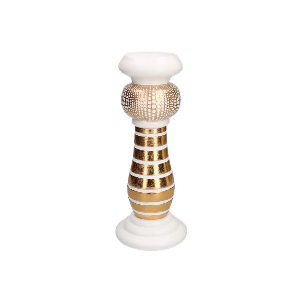 Portacandela Resina Bianco Oro 1P cm.32 |Vacchetti