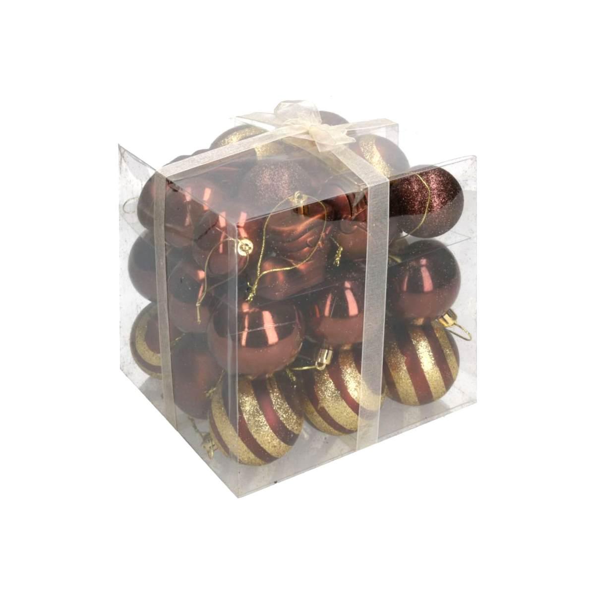 Pallina Natale cm.Ø6 Marrone Bronzo Satinate Glitter Set pz.30 |Vacchetti