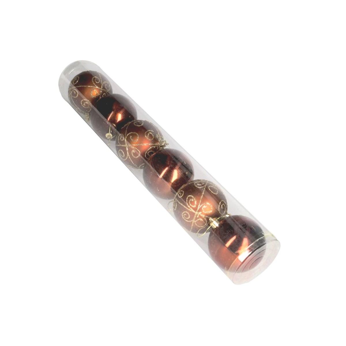 Pallina Natale cm.Ø8 Marrone Bronzo Satinate Glitter Set pz.6 |Vacchetti