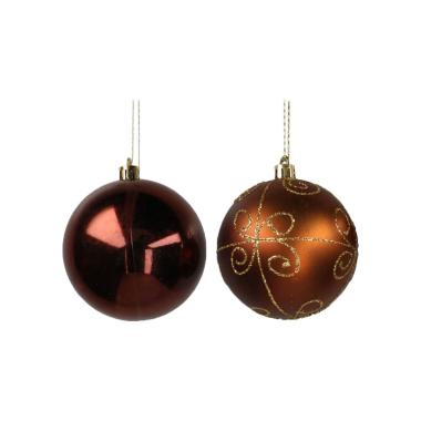 Pallina Natale cm.Ø8 Marrone Bronzo Satinate Glitter Set pz.6 |Vacchetti