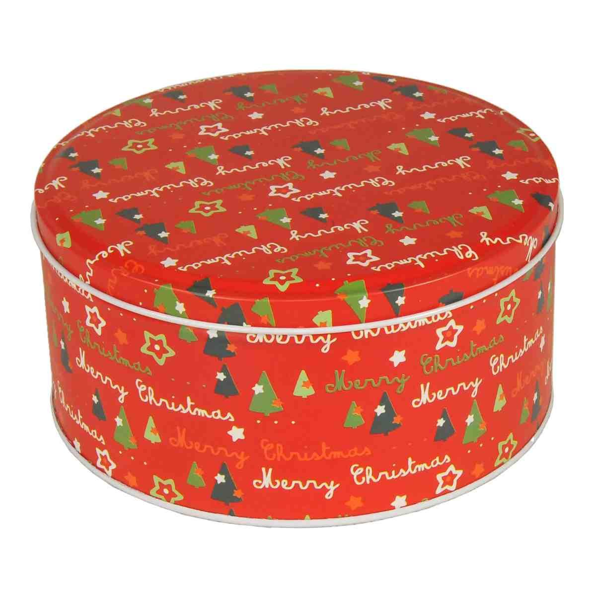 Scatola Natale Metallo Tonda Alberi cm.Ø16,8 |Vacchetti