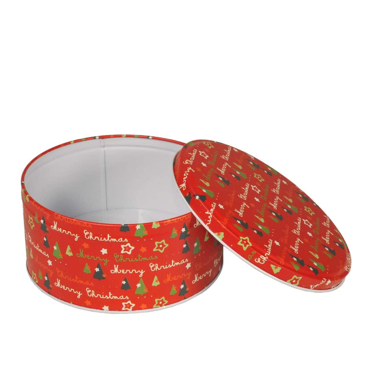 Scatola Natale Metallo Tonda Alberi cm.Ø16,8 |Vacchetti