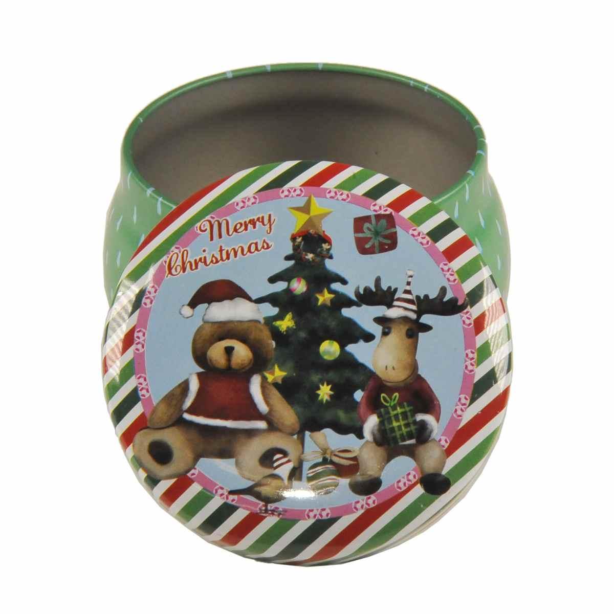 Scatola Natale Metallo Tonda cm.Ø7x5