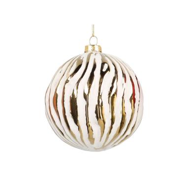 Pallina Natale Vetro cm.Ø8 Bianca Opaca e Oro |Vacchetti