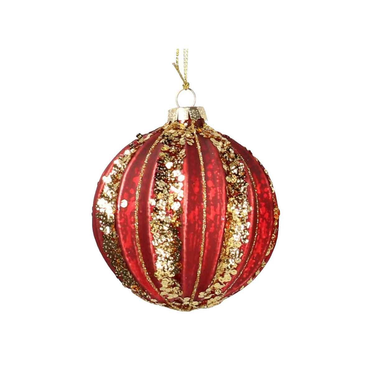 Pallina Natale Vetro cm.Ø8 Rossa e Oro Glitter |Vacchetti