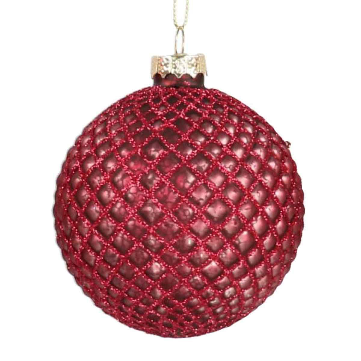 Pallina Natale Vetro cm.Ø10 Rosso Prugna con Glitter |Vacchetti