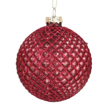 Pallina Natale Vetro cm.Ø10 Rosso Prugna con Glitter |Vacchetti