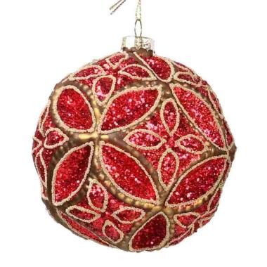 Pallina Natale Vetro cm.Ø8 Rossa con Decori Glitter |Vacchetti