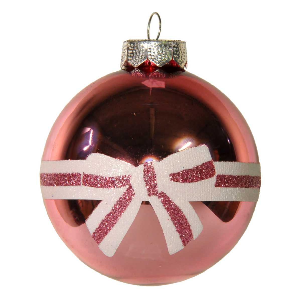 Pallina Natale Vetro cm.Ø8 Rosa Lucido con Fiocco |Inge's Glass
