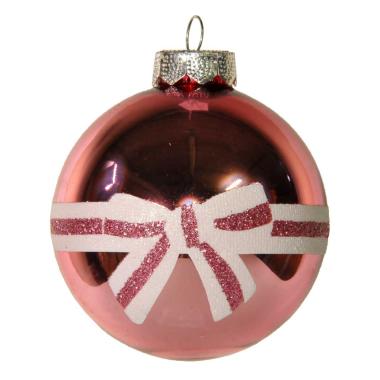 Pallina Natale Vetro cm.Ø8 Rosa Lucido con Fiocco |Inge's Glass