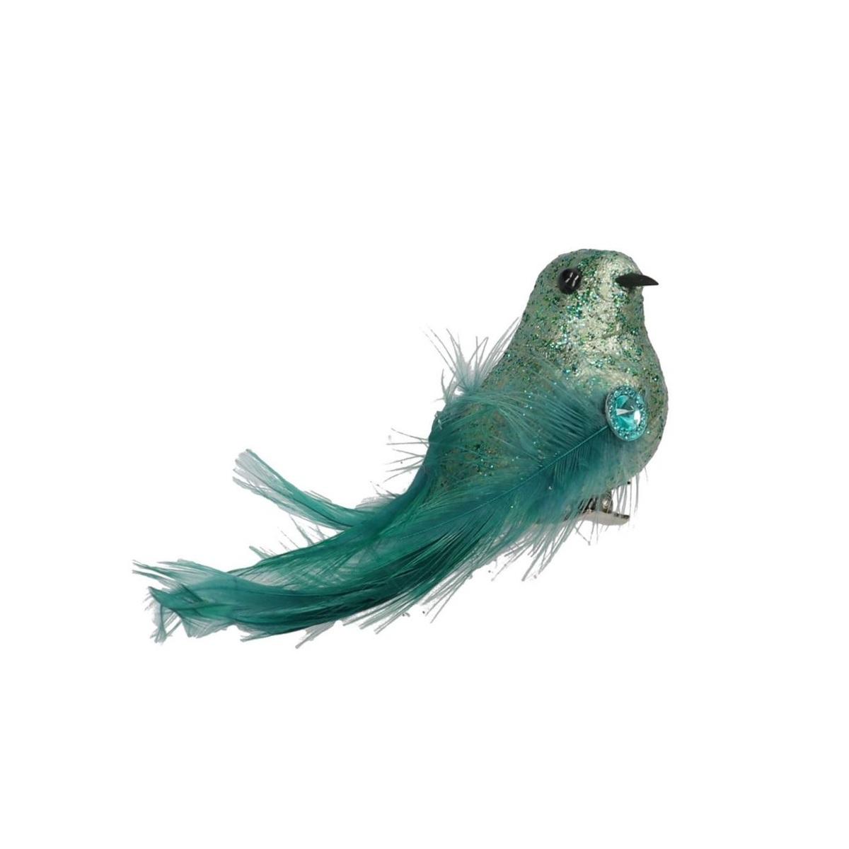 Uccello Piume Verde/Blu Glitter con Clip cm.25 |Vacchetti