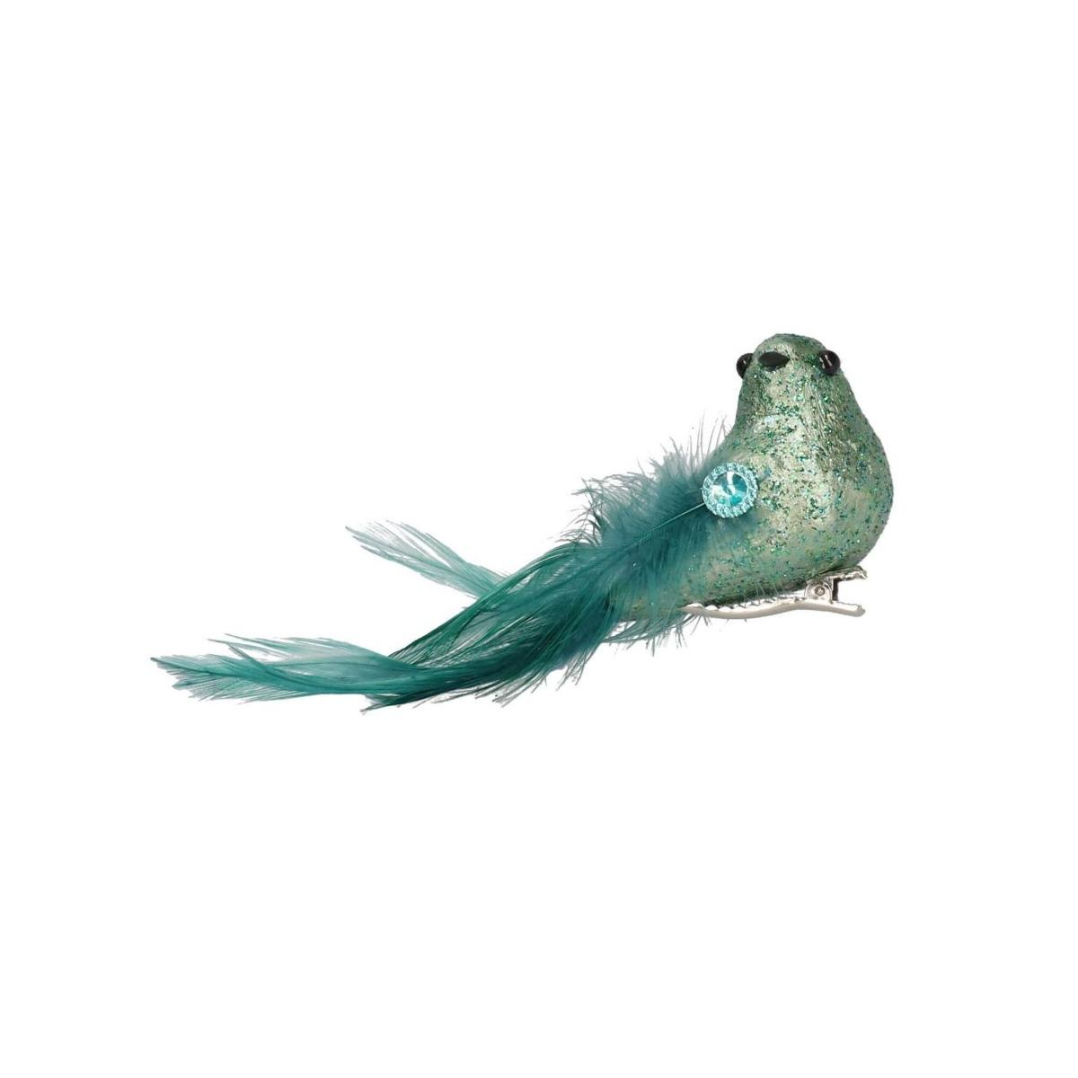 Uccello Piume Verde/Blu Glitter con Clip cm.25 |Vacchetti