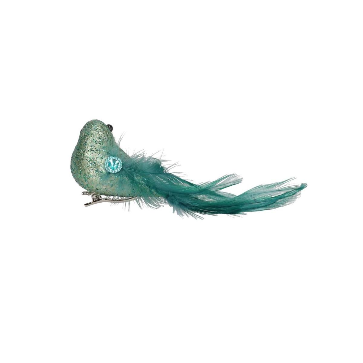 Uccello Piume Verde/Blu Glitter con Clip cm.25 |Vacchetti