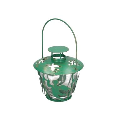 Lanterna cm.Ø13x13 Metallo Verde con Angeli