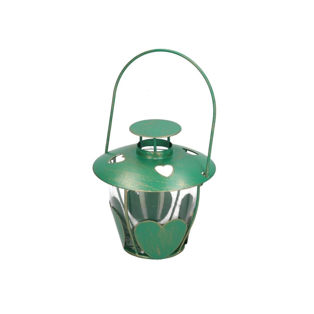 Lanterna cm.Ø13x13 Metallo Verde con Cuori