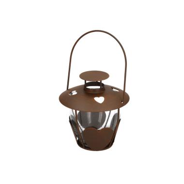 Lanterna cm.Ø13x13 Metallo Marrone con Cuori |Vacchetti