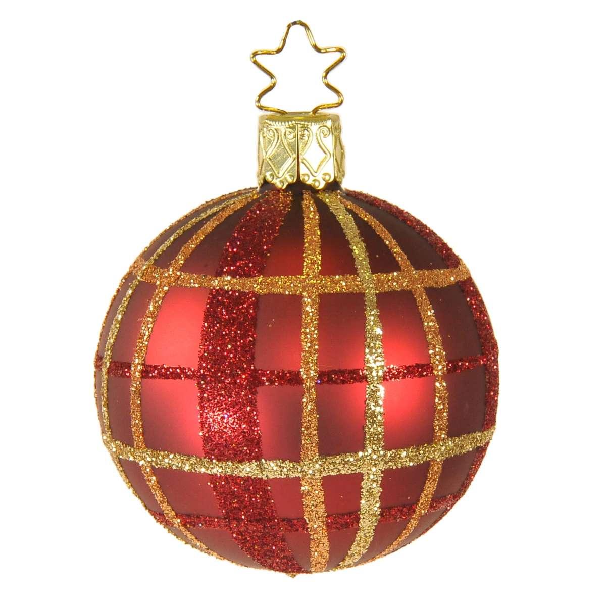 Pallina Natale Vetro Collezione cm.Ø6 Rossa Righe Quadri |Inge's Glass