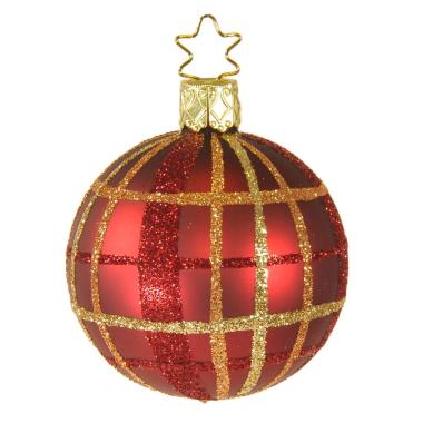 Pallina Natale Vetro Collezione cm.Ø6 Rossa Righe Quadri |Inge's Glass