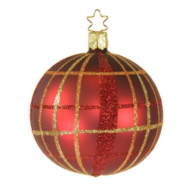 Pallina Natale Vetro Collezione cm.Ø8 Rossa Righe Quadri |Inge's Glass