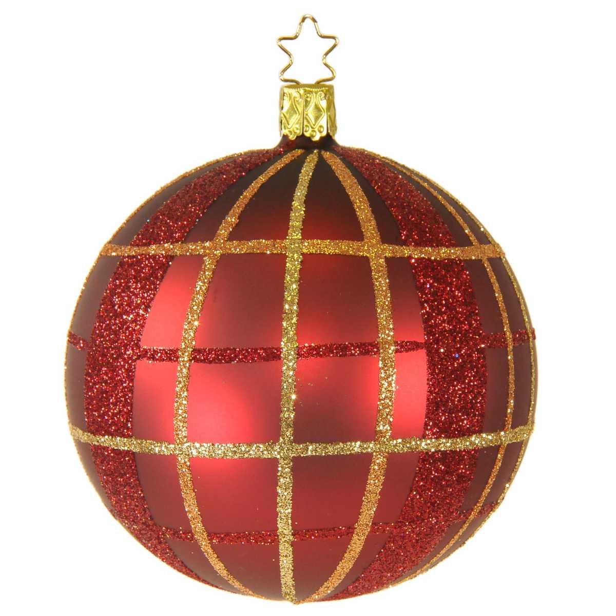 Pallina Natale Vetro Collezione cm.Ø10 Rossa Righe Quadri |Inge's Glass