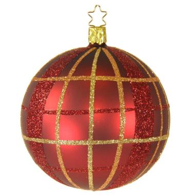 Pallina Natale Vetro Collezione cm.Ø10 Rossa Righe Quadri |Inge's Glass