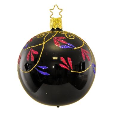 Pallina Natale Vetro Collezione cm.Ø8 Nera con Decori Multicolor |Inge's Glass
