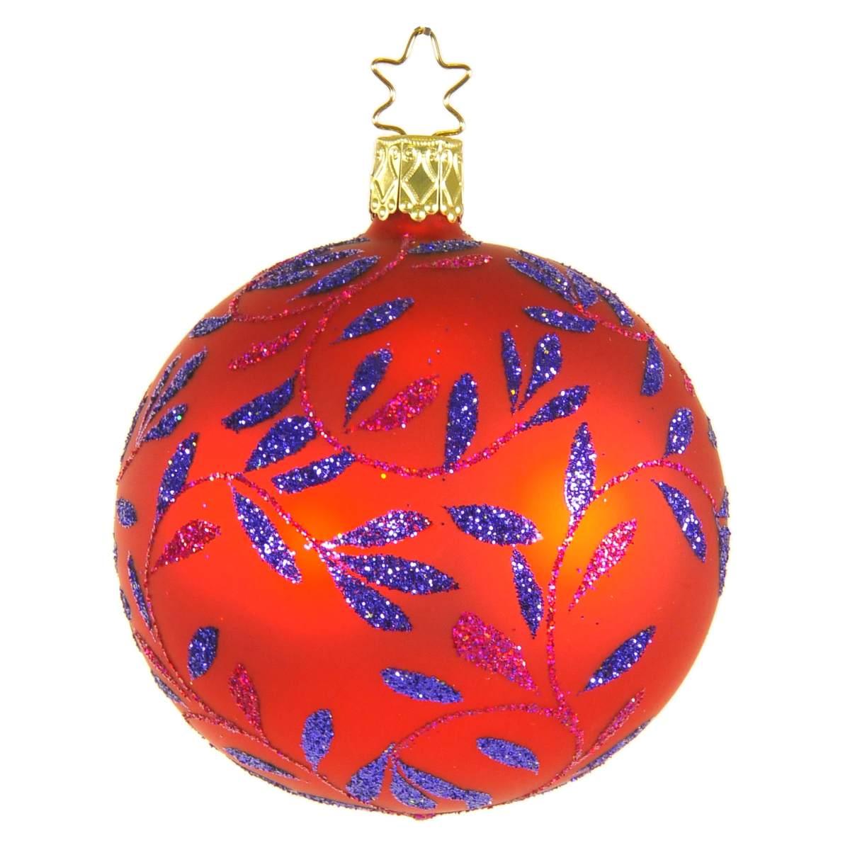 Pallina Natale Vetro Collezione cm.Ø8 Rosa con Decori Blu |Inge's Glass
