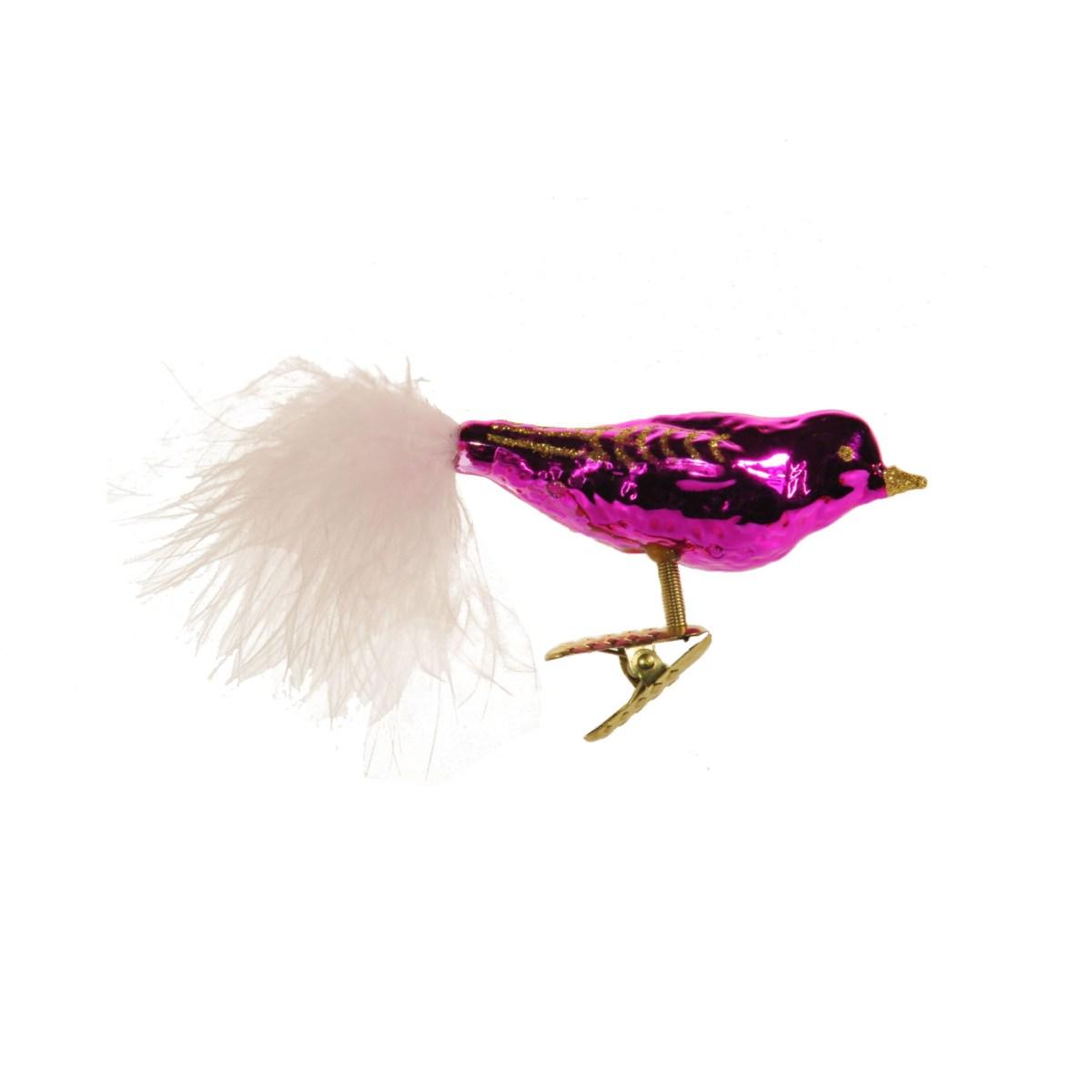 Pallina Natale Vetro Collezione cm.15 Uccello Fucsia |Inge's Glass