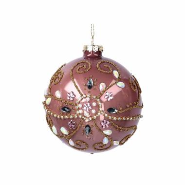 Pallina Natale Vetro cm.Ø8 Rosa con Perline e Decorazioni |Vacchetti