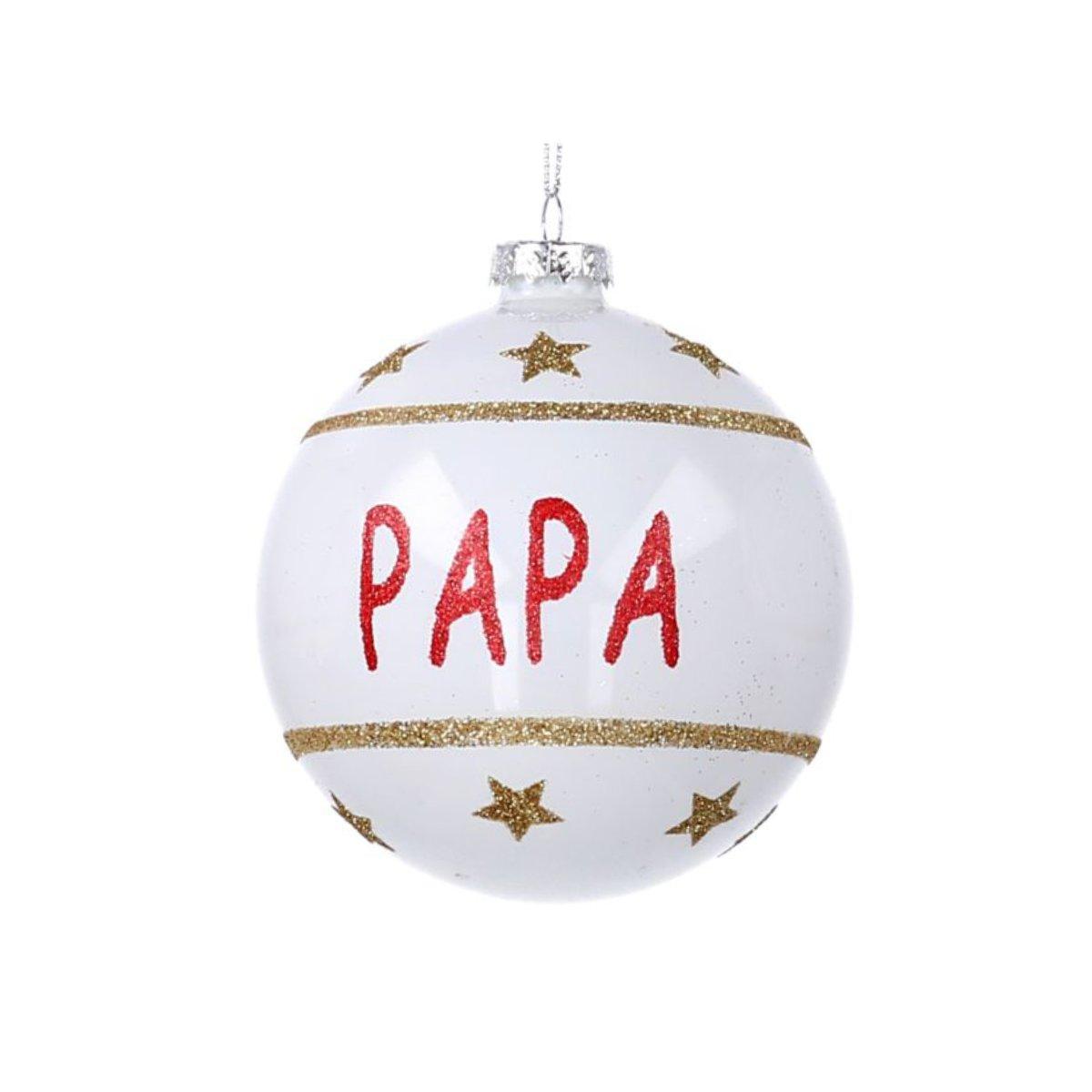 Pallina Natale Vetro cm.Ø10 Bianca con Scritta Papà |Vacchetti