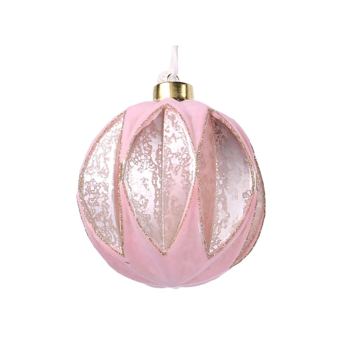 Pallina Natale Vetro cm.Ø8 Rosa con Glitter Oro |Vacchetti
