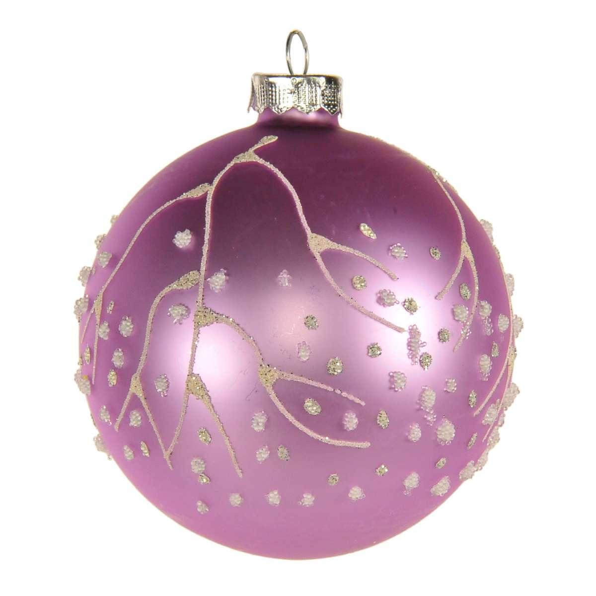 Pallina Natale Vetro cm.Ø8 Rosa Opaca con Glitter |Inge's Glass