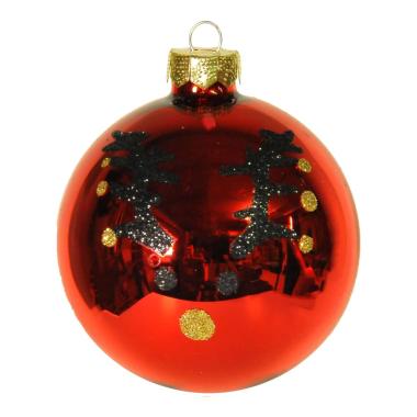 Pallina Natale Vetro cm.Ø8 Rossa con Viso Renna |Inge's Glass