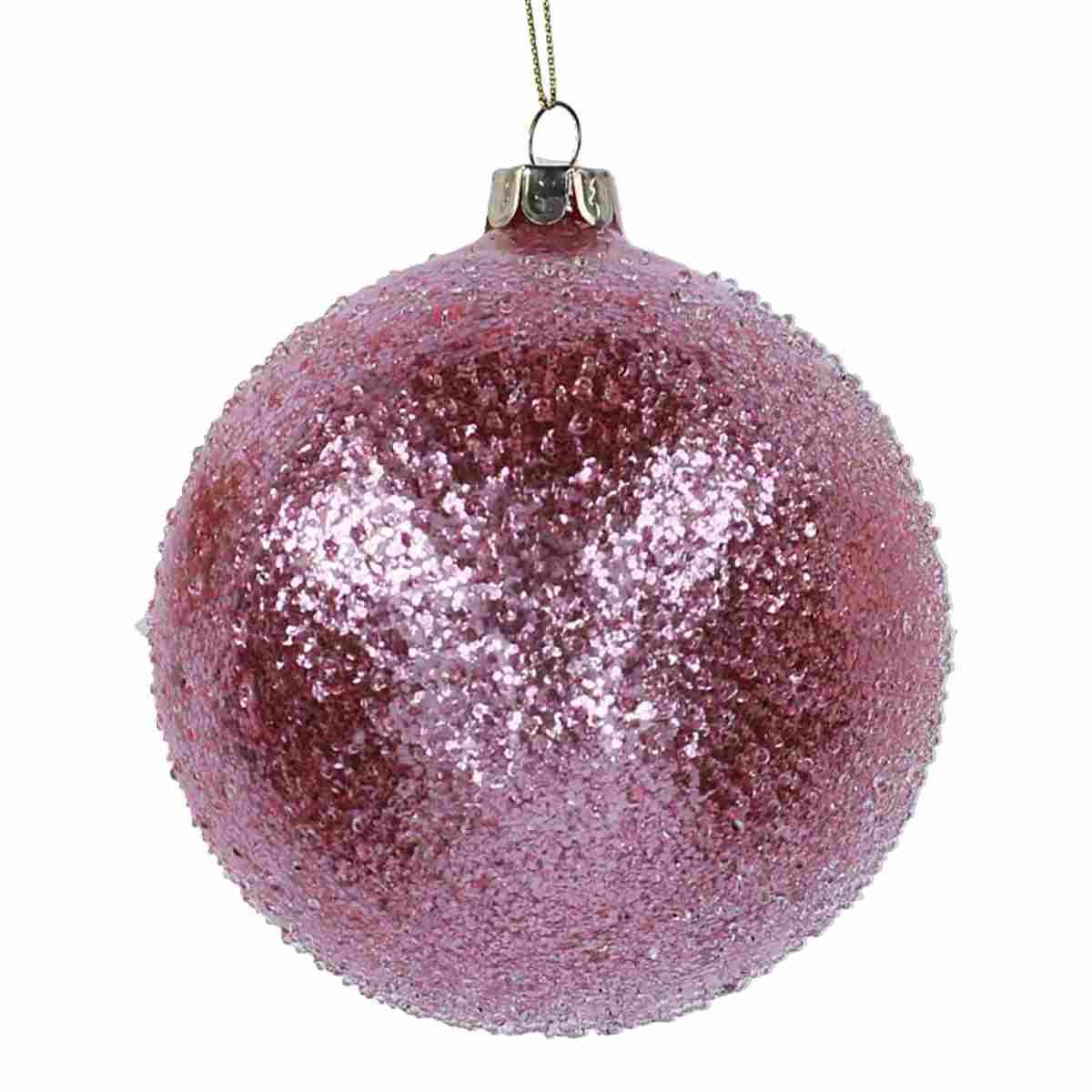 Pallina Natale Vetro cm.Ø8 Rosa con Brillantini |Vacchetti