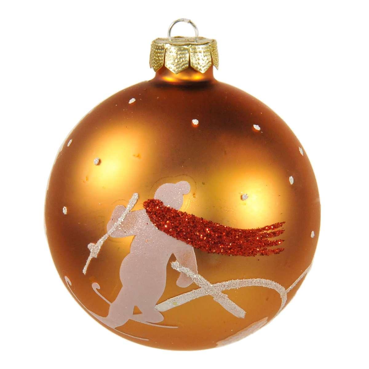 Pallina Natale Vetro cm.Ø8 Rame Opaca con Decori |Inge's Glass