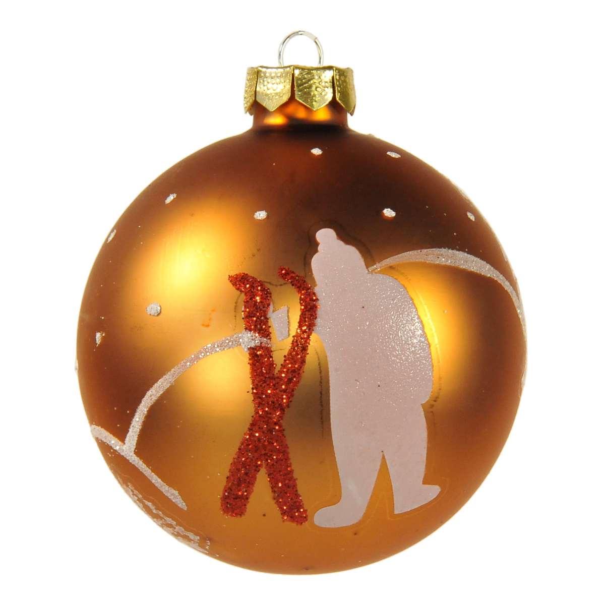 Pallina Natale Vetro cm.Ø8 Rame Opaca con Decori |Inge's Glass