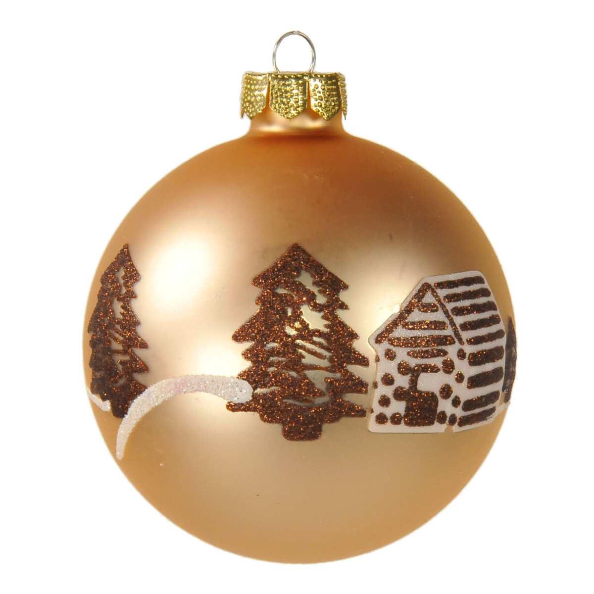 Pallina Natale Vetro cm.Ø8 Champagne opaco con Decori |Inge's Glass