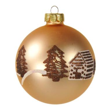 Pallina Natale Vetro cm.Ø8 Champagne opaco con Decori |Inge's Glass