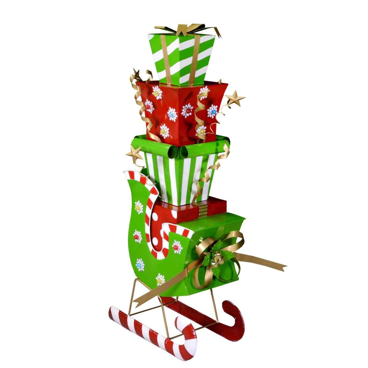 Slitta Metallo con Pacchetti Regalo e LED cm.115 |Vacchetti