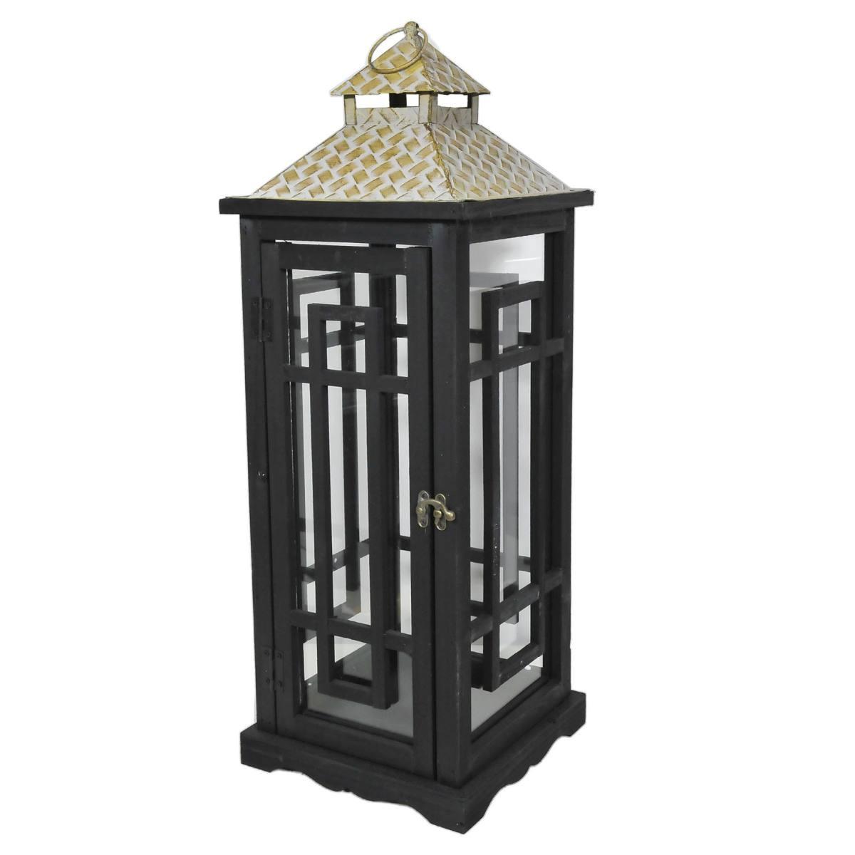 Lanterna cm.21x21x59 Legno Nero con Tetto Metallo |Vacchetti
