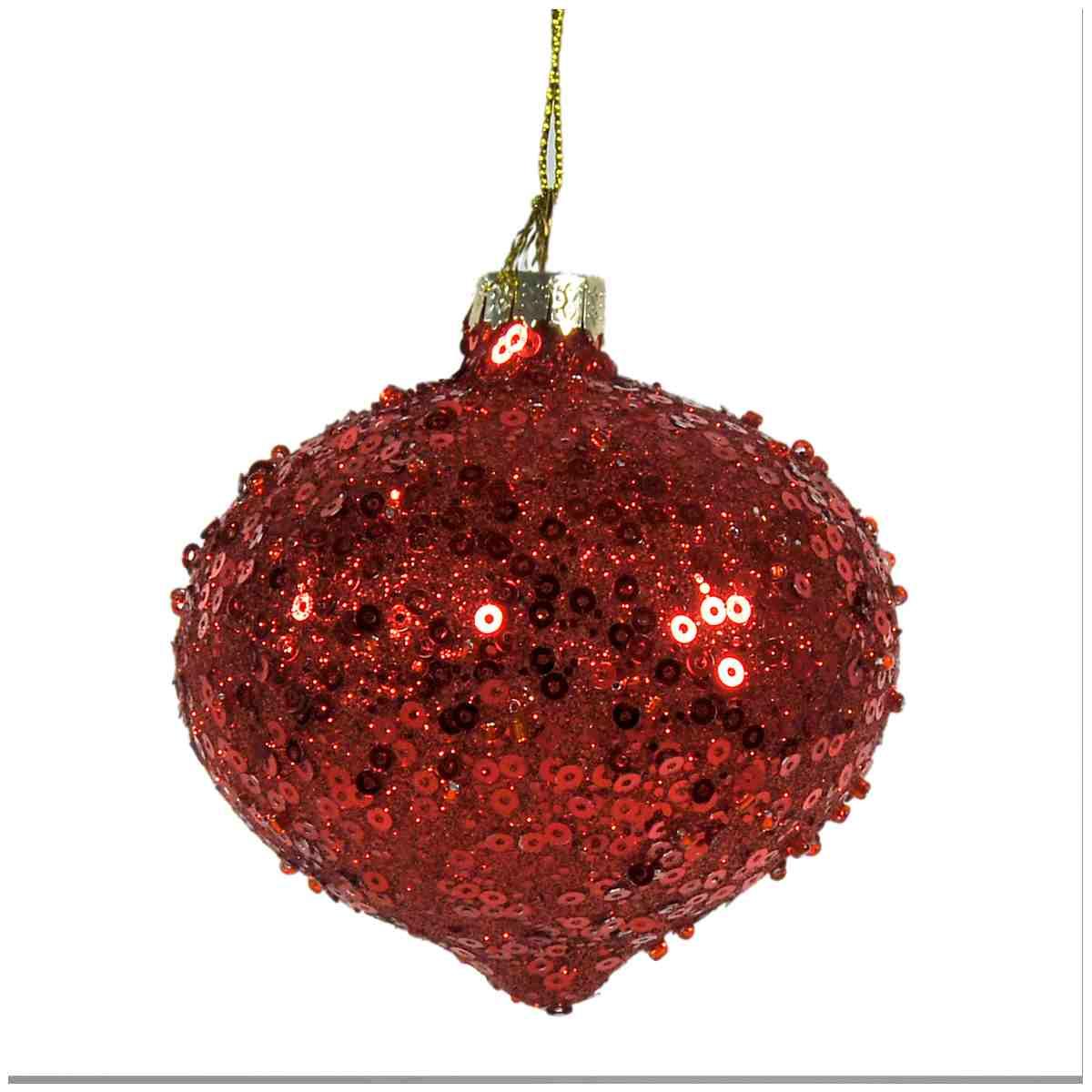 Pallina Natale Vetro cm.Ø8 Rossa con Paillettes |Vacchetti