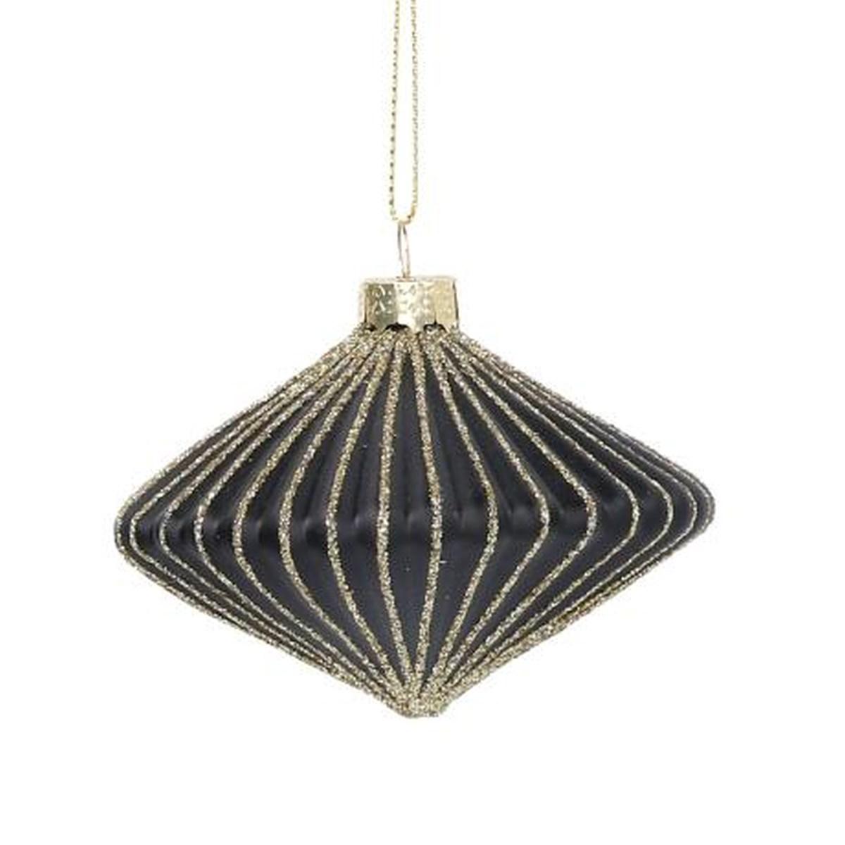 Pallina Natale Vetro cm.Ø8 Nera con Glitter Oro |Vacchetti