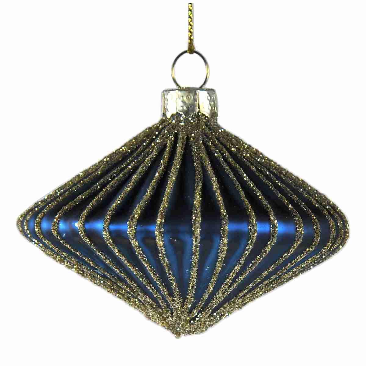 Pallina Natale Vetro cm.Ø8 Blu Ottanio con Glitter Oro |Vacchetti