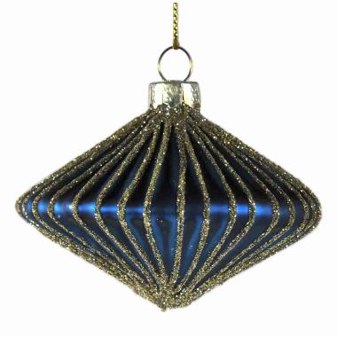 Pallina Natale Vetro cm.Ø8 Blu Ottanio con Glitter Oro |Vacchetti