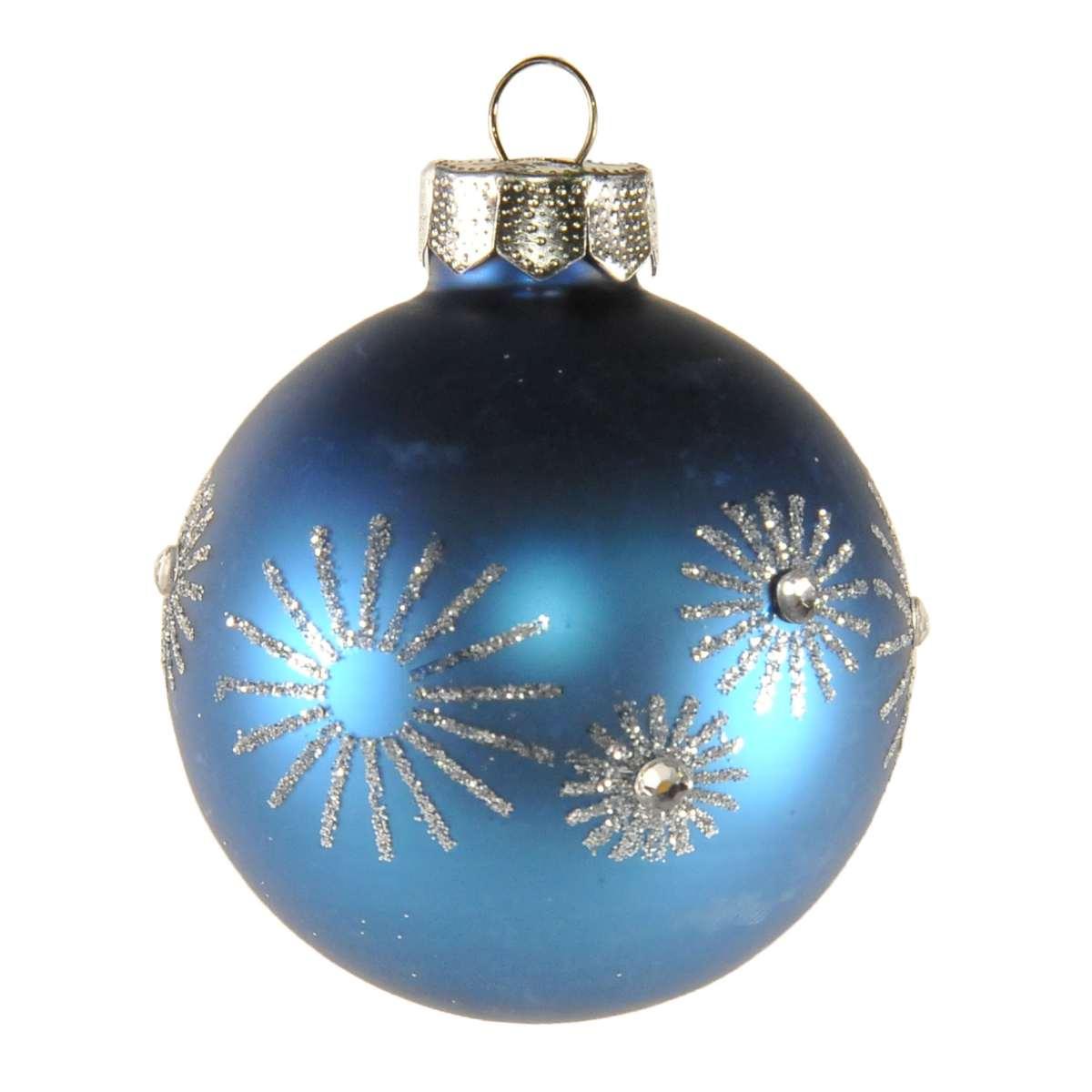 Pallina Natale Vetro cm.Ø6 Blu Opaco con Strass |Inge's Glass